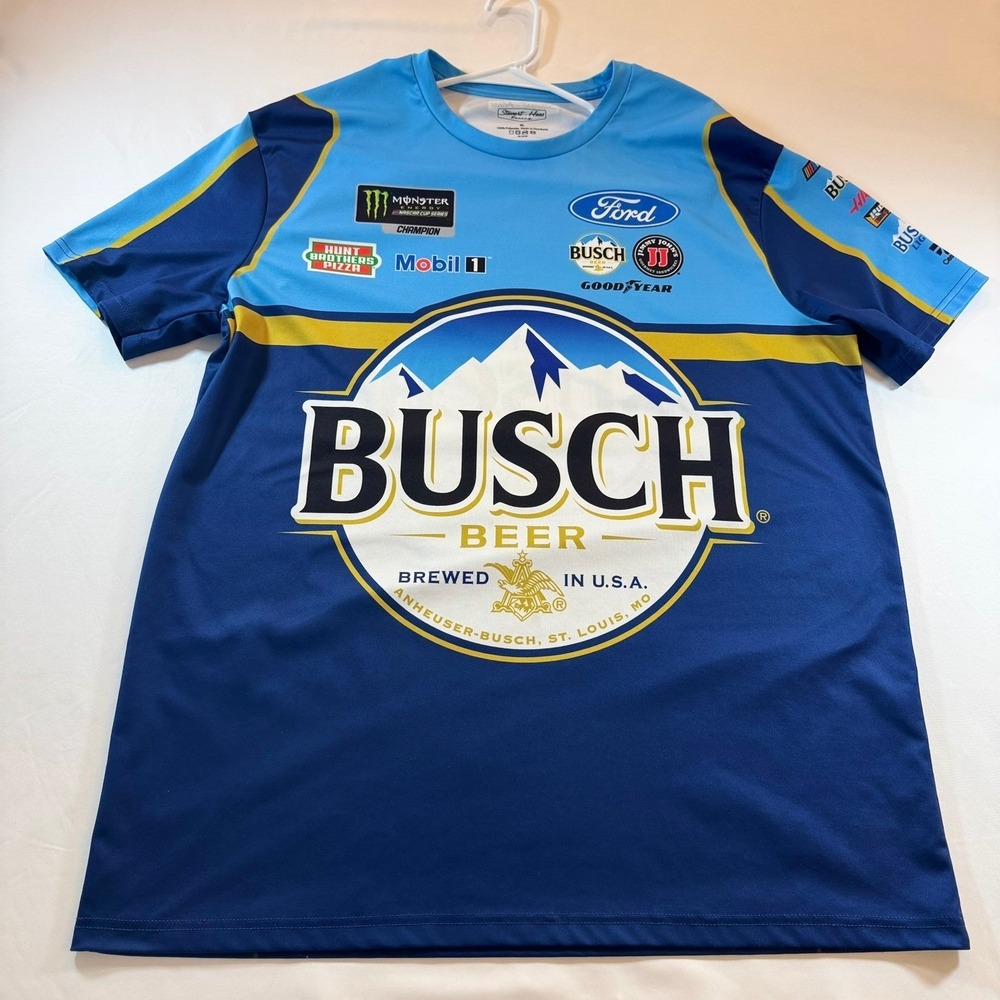 Stewart-Haas Racing Busch Beer NASCAR Jersey Ford Mobil 1 Blue XL Mens Shirt